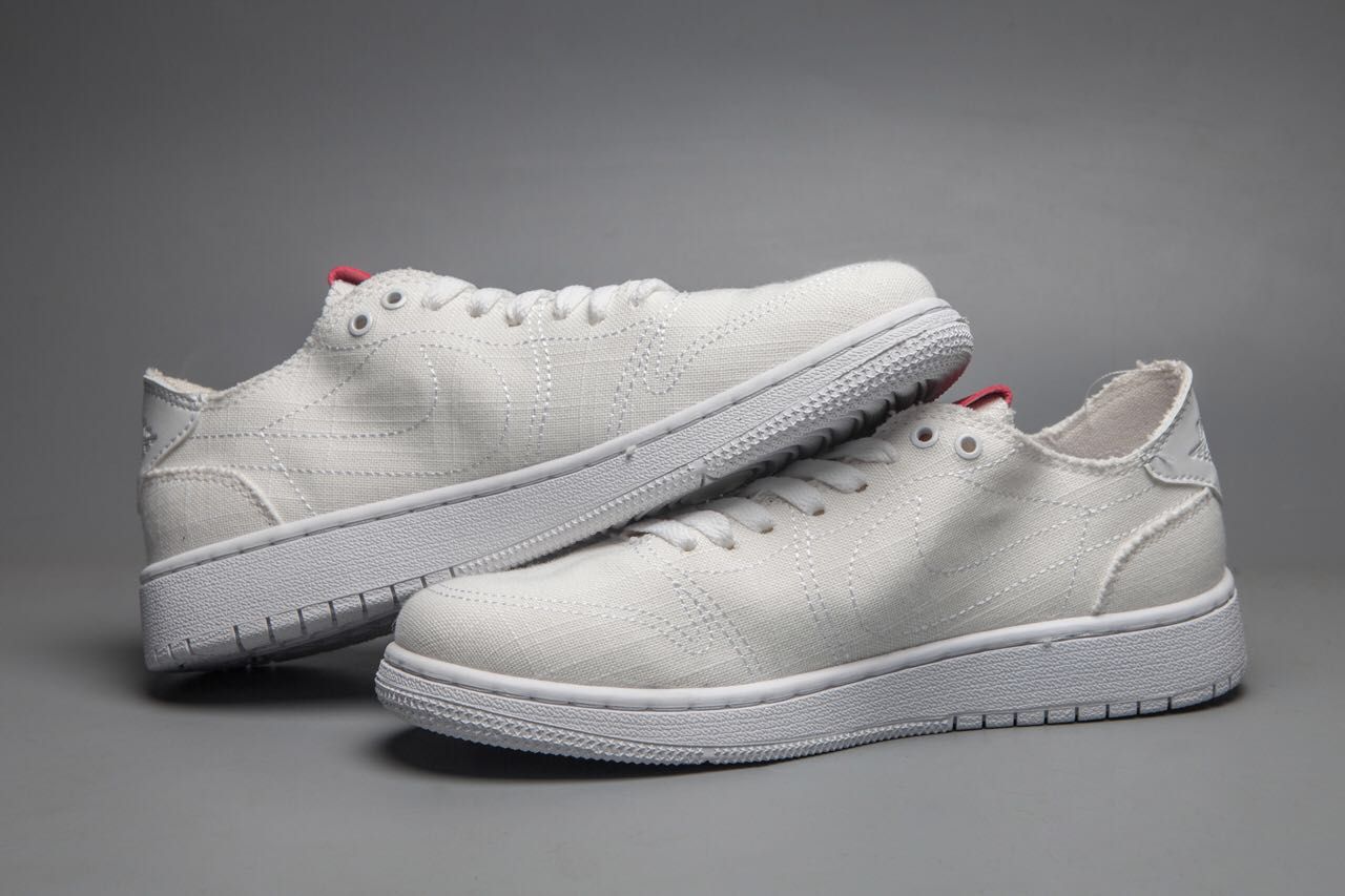 Air Jordan 1 Low Canvas All White Shoes - Click Image to Close